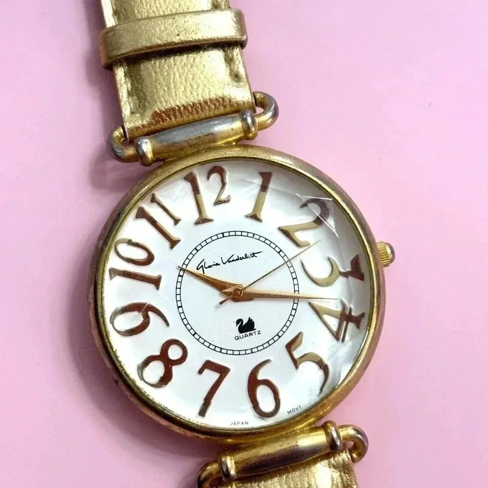 Vintage Gloria Vanderbilt Gold Leather Watch